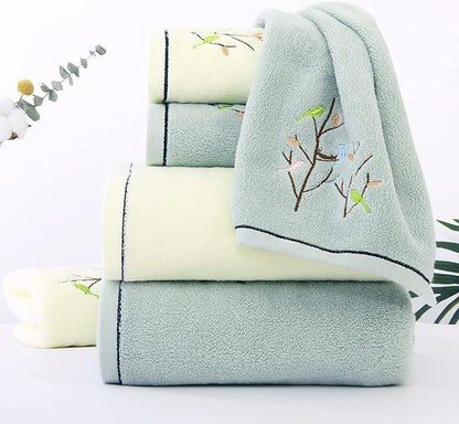 Pidada Hand Towels Set of 2 Embroidered Bird Tree Pattern 100% Cotton Absorbent
