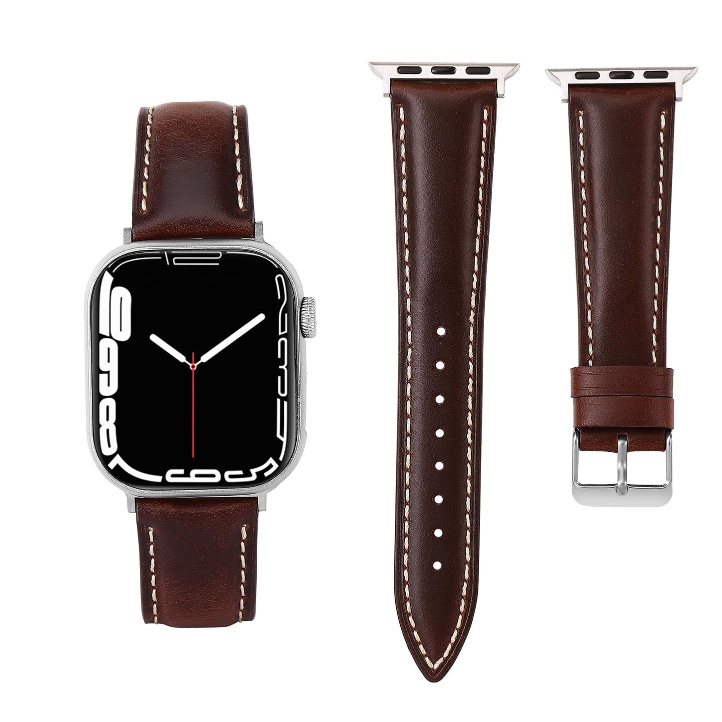 Vintage Full-Grain Genuine Leather Band Compatible with Apple Watch 42/44/45/46/49mm, Men Women Classic Business Dressy iWatch Strap for Series 11 10 9 8 7 6 5 4 Ultra SE 3 2 1, Dark Brown
