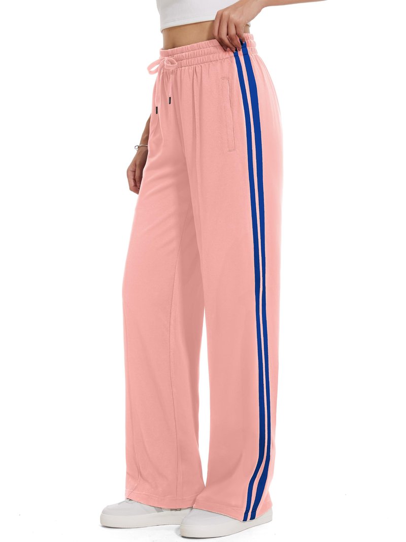 Tapata Long Women's 32" Inseam Track Pants Elastic Waistband Y2K with Zipper Pockets Dance Studio Sweatpants, Pink, L