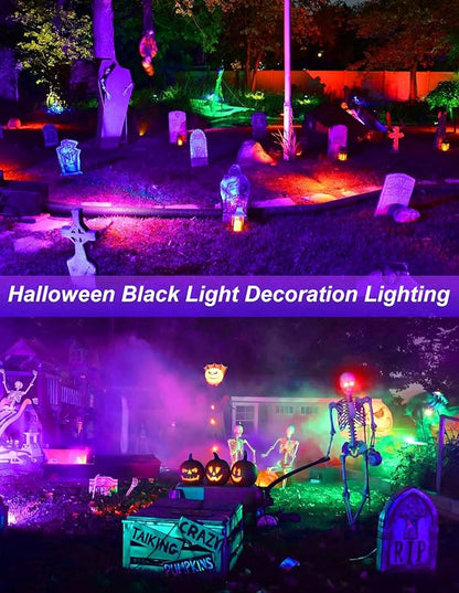 Halloween Outdoor Black Light Spotlight, LED Black Lights Waterproof Landscape Lights with US Plug for Glow Party Body Paint Fluorescent Poster Stage Lighting Yard Garden Decoration(6 Pack)