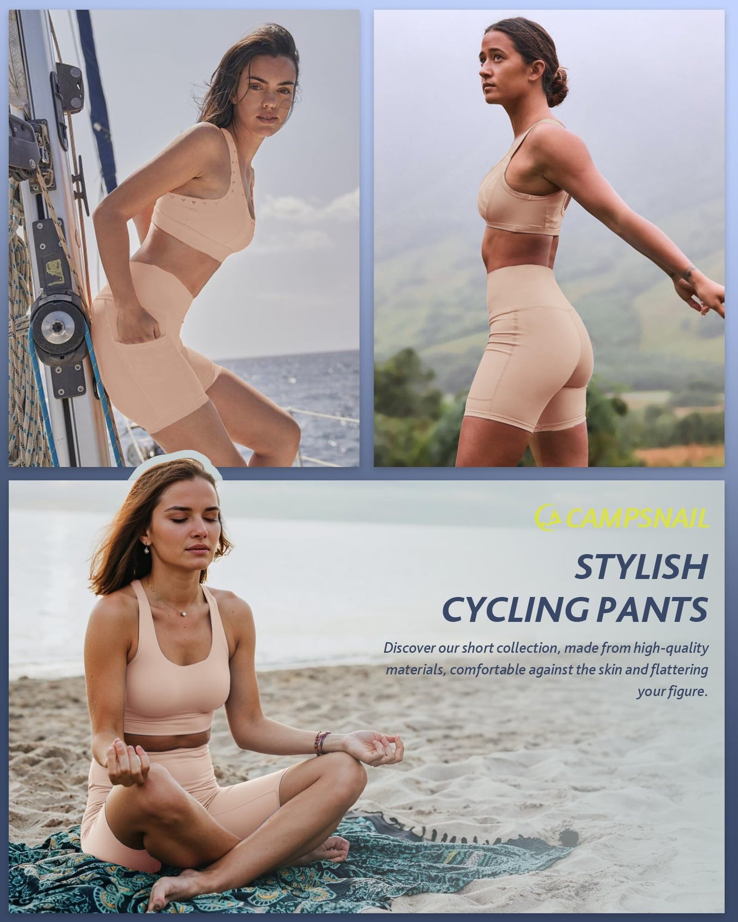 CAMPSNAIL Biker Shorts Women with Pockets - 3"/5"/8" High Waisted Workout Spandex Tummy Control Gym Running Yoga Shorts Nude