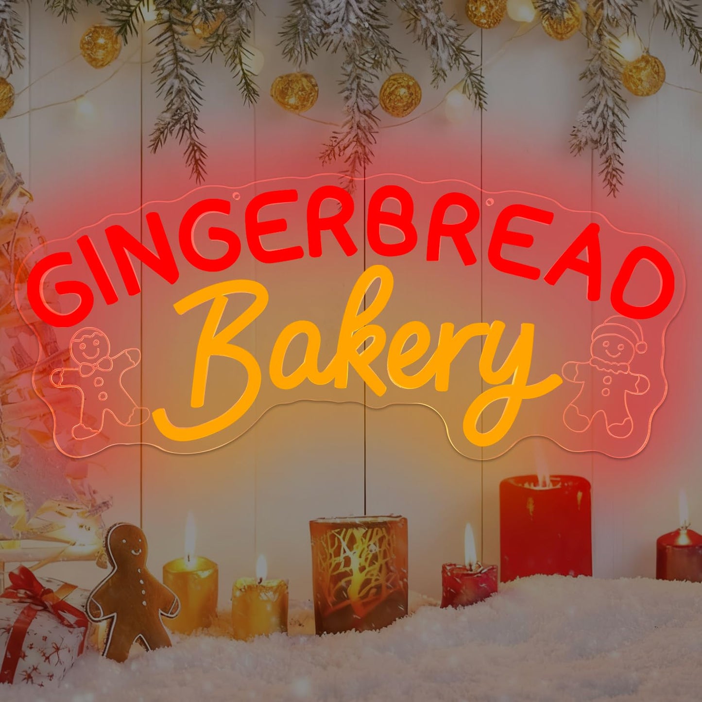 Jeanchrl Gingerbread Bakery Neon Sign Christmas LED Sign for Cafe Shop Kitchen Bedroom Dimmable Christmas Neon Light Decor for Coffee Bar Retro Gingerbread Neon Light Sign Wall Art Gift for Holiday Birthday