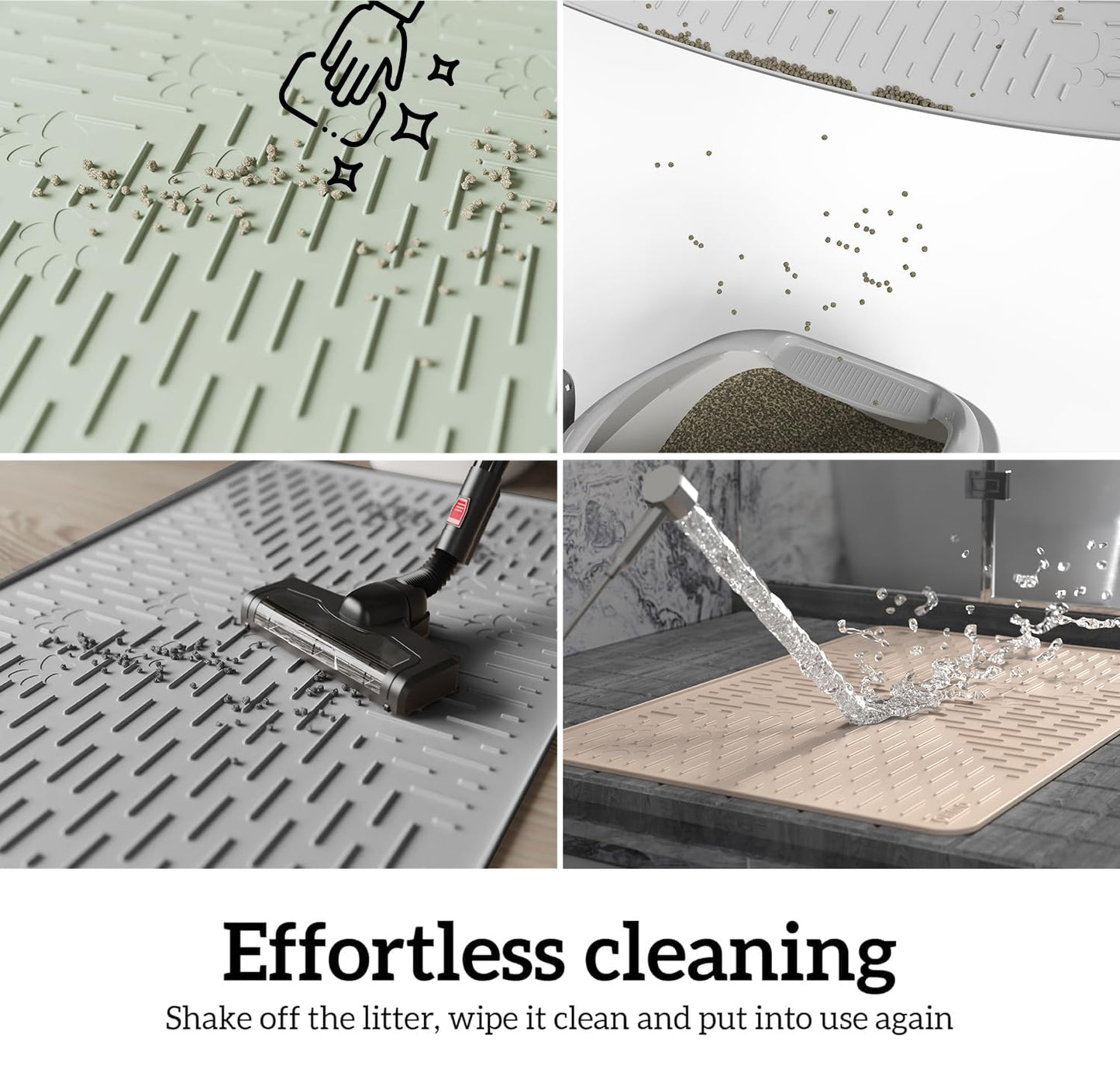 OHMO Cat Litter Mat Large Trapping Mat Premium Silicone Rubber 23.5x16 Sage Green, Waterproof and BPA Free Kitty Litter Box Mat, Easy to Clean and Keeps the Floor Tidy