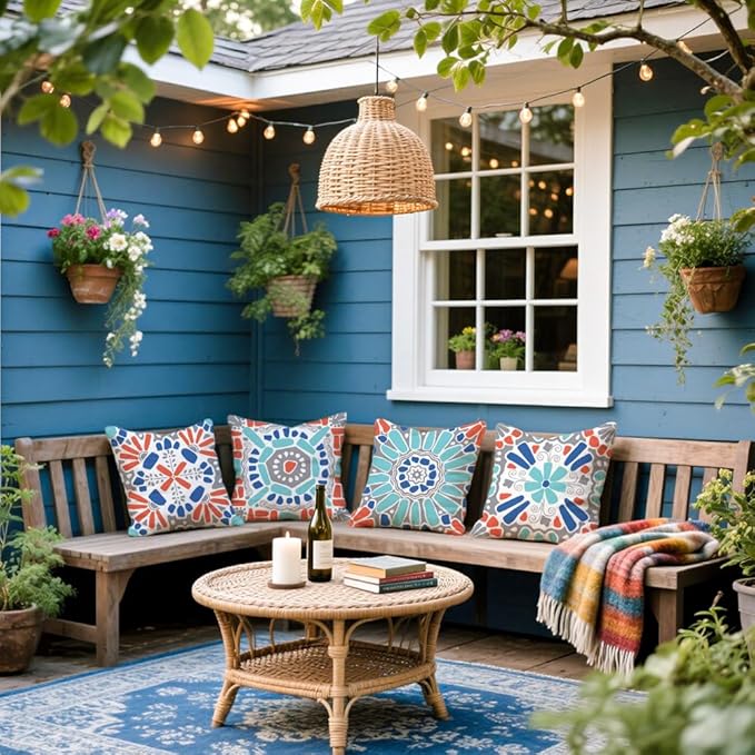 Cirzone Outdoor Pillow Covers 16x16 Set of 4 Morden Geometric Patterns Waterproof Throw Outdoor Pillows Boho Decorations for Funiture Patio Garden Home