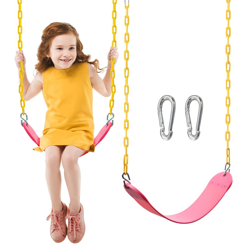 TURFEE Swings for Outdoor Swing Set -SwingSeat Replacement Kits with Heavy Duty Chains - Backyard Swingset Playground Accessories for Kids (Pink)