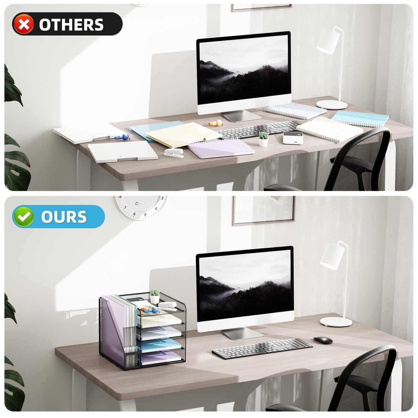 Marbrasse Desk Organizers and Accessories, 5-Tier Paper Letter Tray Organizer with File Holder, Mesh File Organizer, Office Desk Accessories & Organization for Supplies (Black)