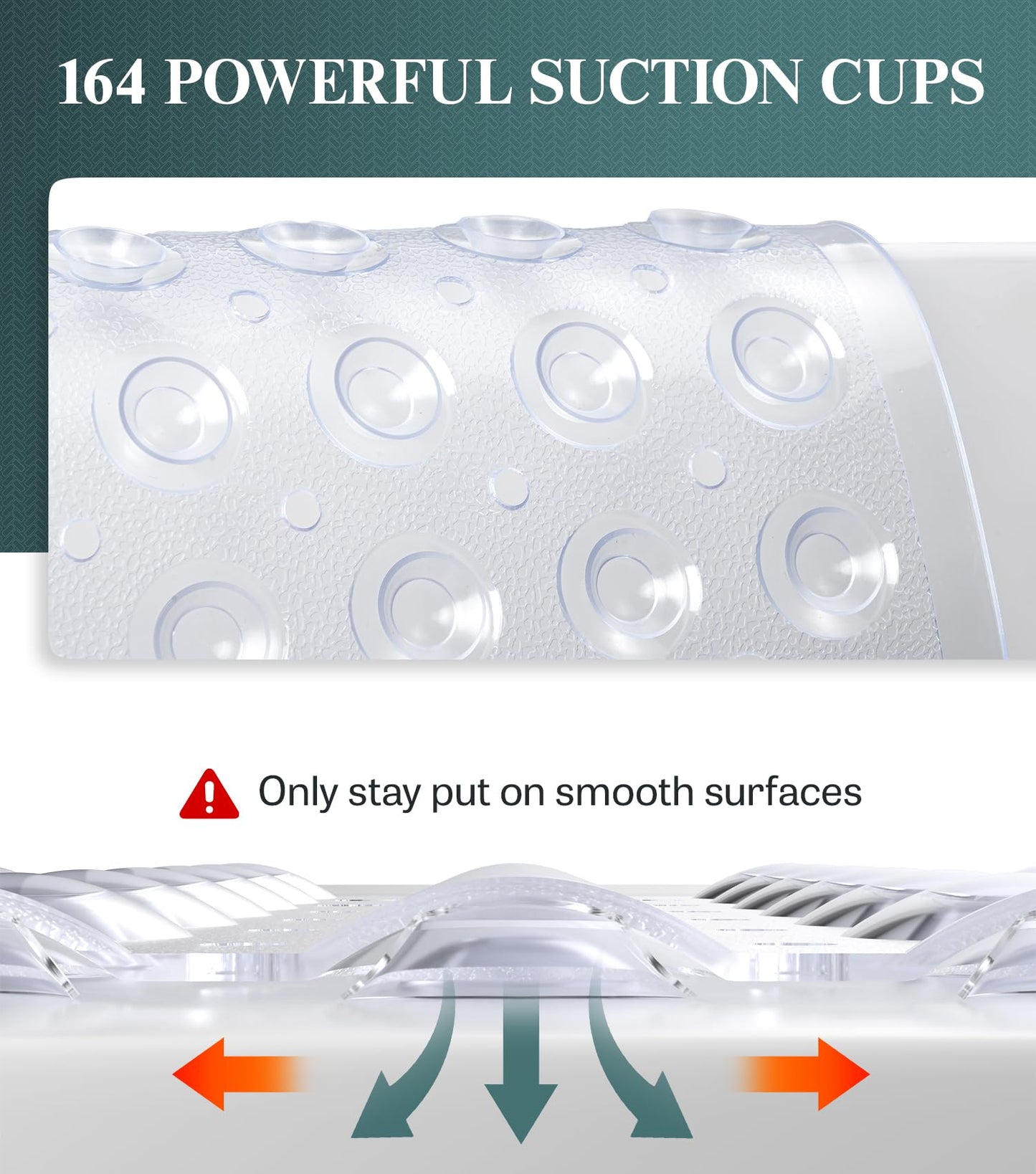HITSLAM 21x21 Inch Square Shower Mat Non Slip, Anti Slip Bathtub Mat with Strong Suction Cups & Drainage Holes, Machine Washable Bathroom Floor Mat for Inside Shower Stall and Tub, Clear