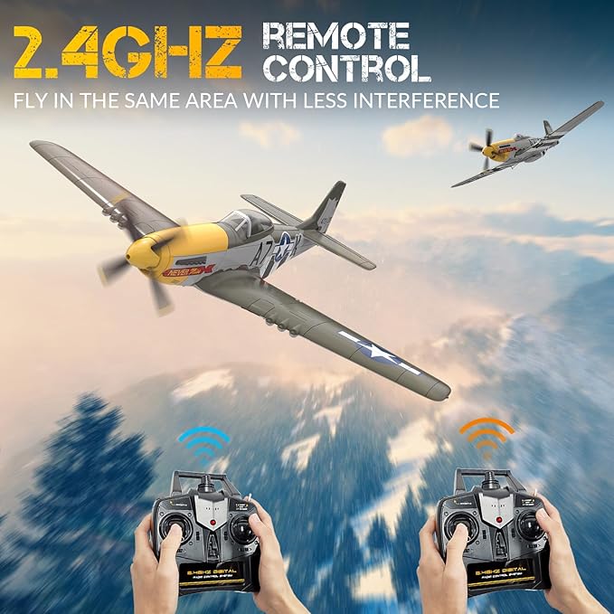 RC Airplane Brushless P51D Mustang RC Plane Ready to Fly Remote Control Airplane Fighter with 6-Axis Gyro 3 Flight Modes &amp Aerobatics 2.4GHz Radio Controlled Aircraft for Beginners Boys &amp Ad