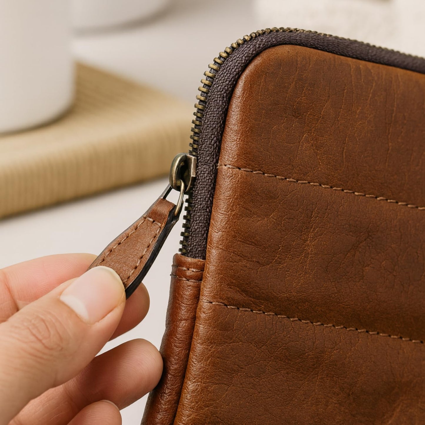 Genuine Leather – The Original Puffy Tablet Sleeve 9–11 Inch Case, Leather Air Pouch for Women & Men, Fits 9th/10th Gen, Pro 11", Air 10.9" + Magic Keyboard (Saddle Brown)