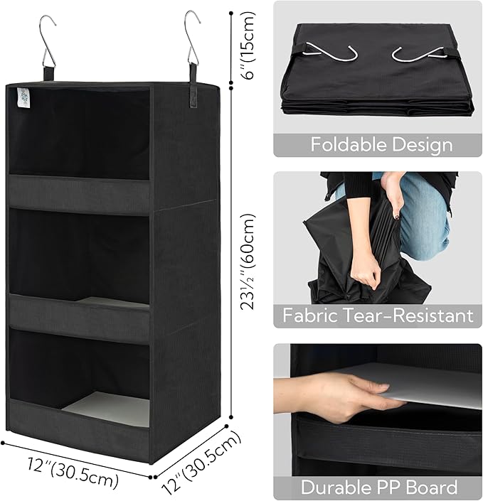 GRANNY SAYS Hanging Closet Shelf, 3-Shelf Foldable Hanging Organizers and