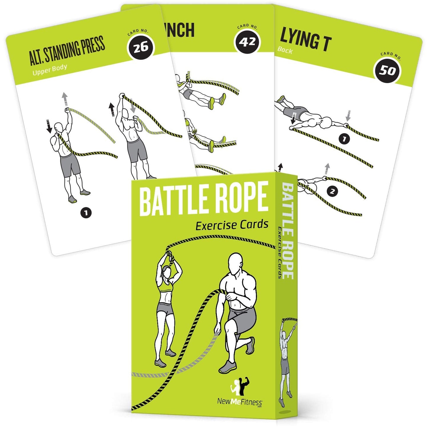 Battle Rope Exercise Cards for Home Workouts, Set of 62 - with Guided Strength Training Workout Cards Deck for Home or Gym, Illustrated Fitness Cards with 50 Exercises, Durable & Waterproof