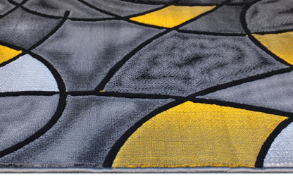 Masada Rugs, Modern Contemporary Area Rug, Yellow Grey Black (8 Feet X 10 Feet)
