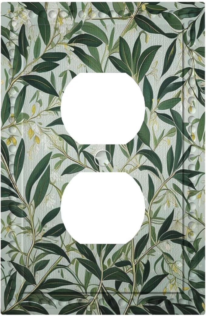 Sage Eucalyptus Leaves Foliage Light Switch Cover 1 Gang Outlet Plate Single Duplex Wall Plate Covers Decorative Switchplate Covers Electrical Faceplate for Home Decor