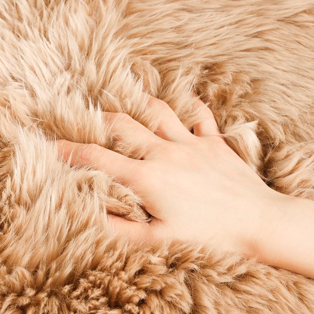 Real Sheep Skin Rug with Little Patches-Genuine Fuzzy Sheepskin Carpet for Bedroom Floor Living Room Sofa Luxury Fur Wool Pad (Light Brown, 2FT×6FT Patchwork)