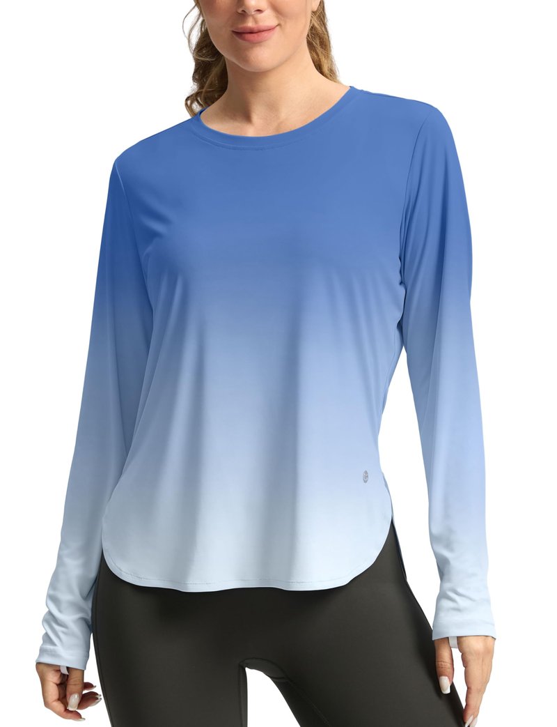 Women's Sun Shirts UPF 50+ Long Sleeve UV Protection Shirt Lightweight Quick Dry Workout Hiking Tops for Women(Blue/White Gradient,XS)