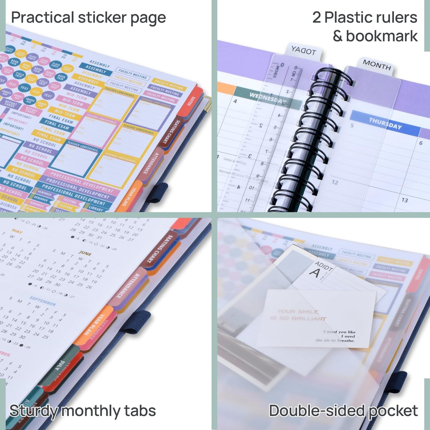 POPRUN Teacher Lesson Planner 2026-2027, (Letter Size - 8.5'' x 11'') Academic Planner July 2026 - June 2027 with Gradebook & Color Monthly Tabs, Thick Paper, 2-Sided Pocket, Leather Cover, Lilac