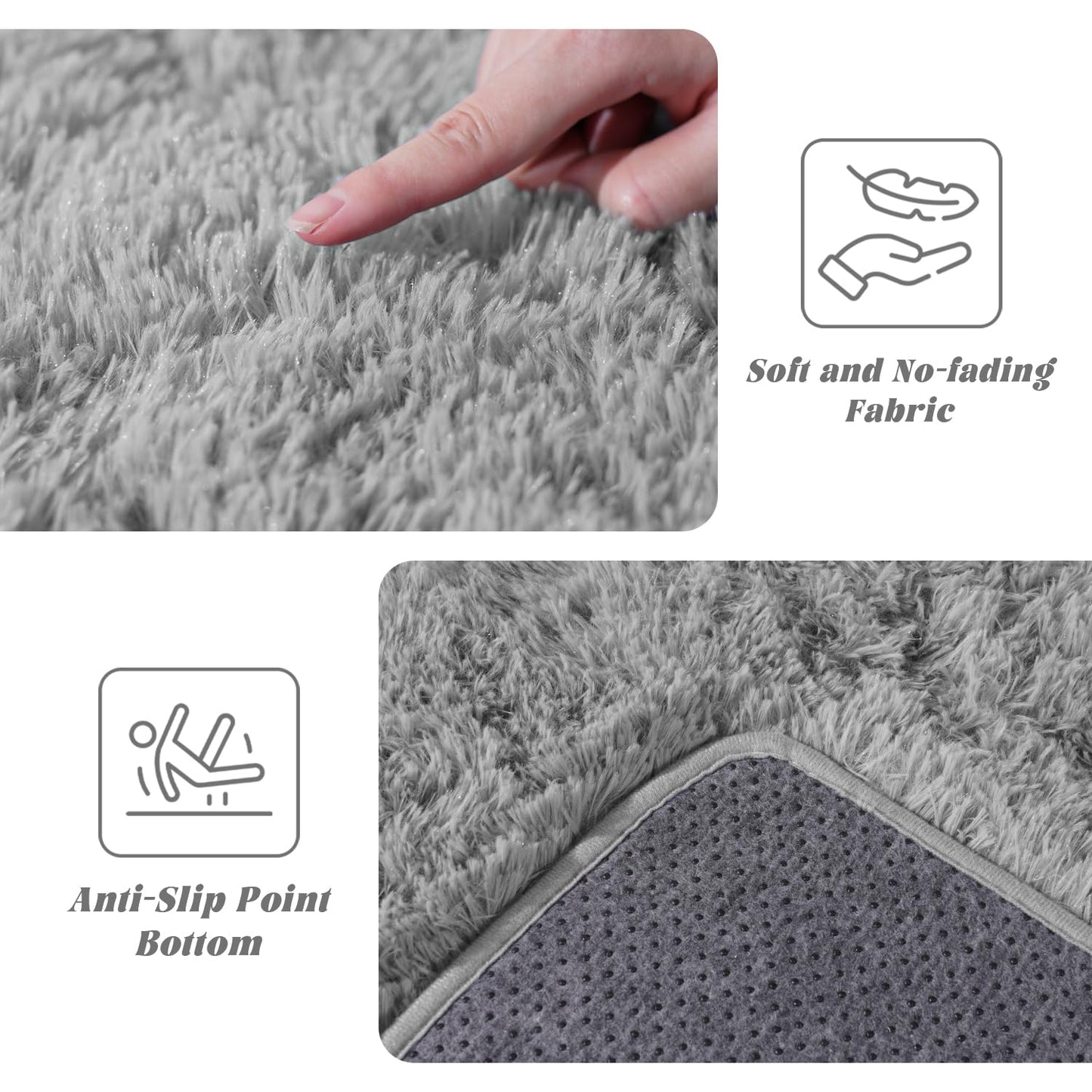 Grey Rugs for Bedroom 5x7 ft - Ultra Soft Faux Fur Area Rug - Plush Non-Slip Shaggy Carpet for Living Room, Cozy Fluffy Rug for Kids Boys Girls Dorm Nursery Room, High Pile Floor Carpet