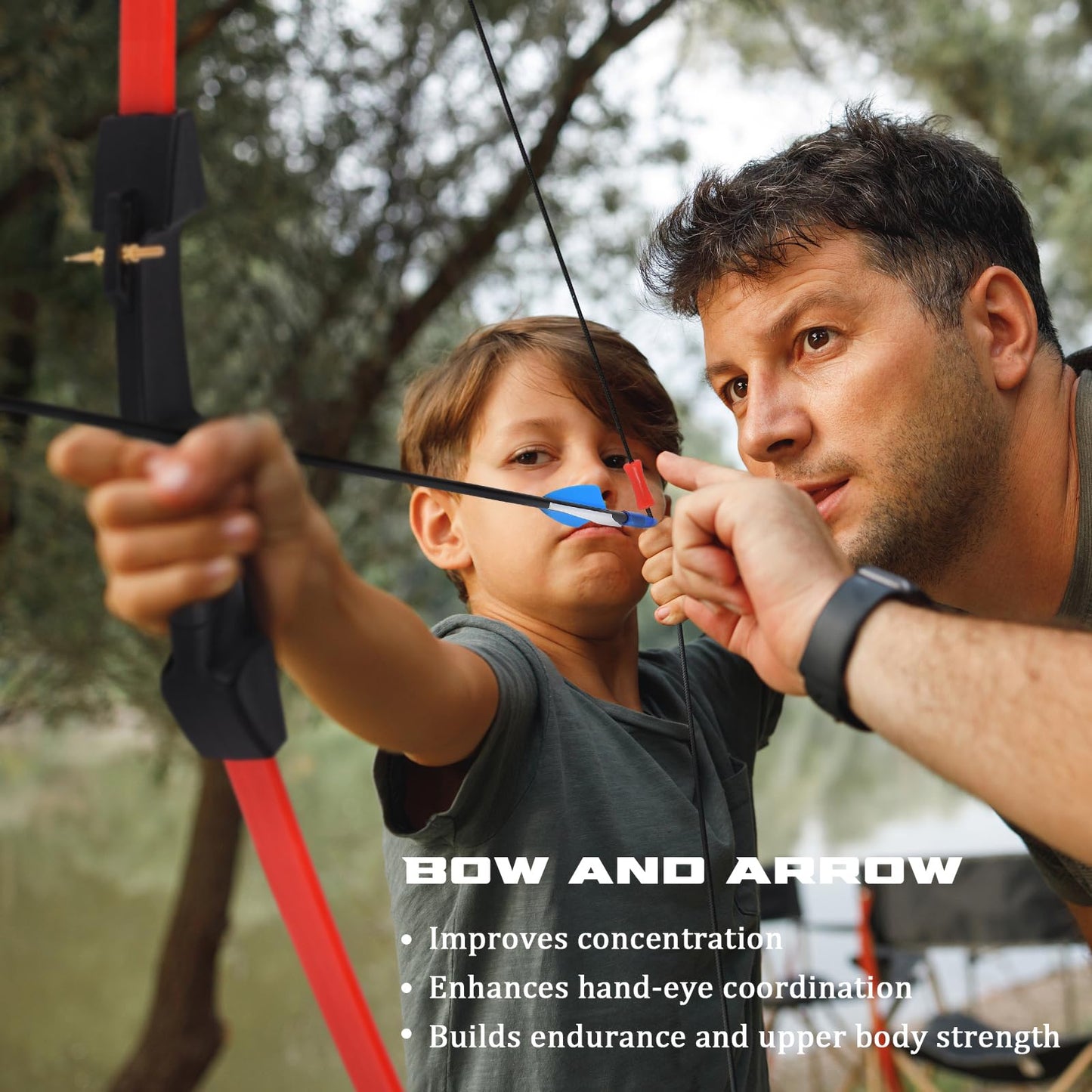 Toy Kids Bow and Arrow Set, 45" Youth Bow and Arrows Archery Set Adult, Teens 8-12 14-16 Year Olds Archery Long Bows with 1 Bow 9 Arrows 5 Target Face 1 Arm Guard 1 Quiver 1 Sight Pin 4 Target Pins
