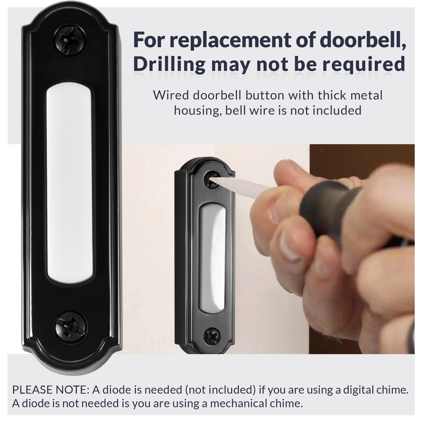 Newhouse Hardware LED Lighted Metal Door Chime Push Button (Oil-Rubbed Bronze) | Surface Mount Lighted Door Bell Button | Replacement Wired Doorbell Button for Most Door Bell Chimes