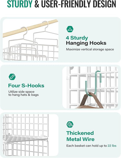 Hanging Closet Organizer, 4 Tier Metal Closet Organizers and Storage