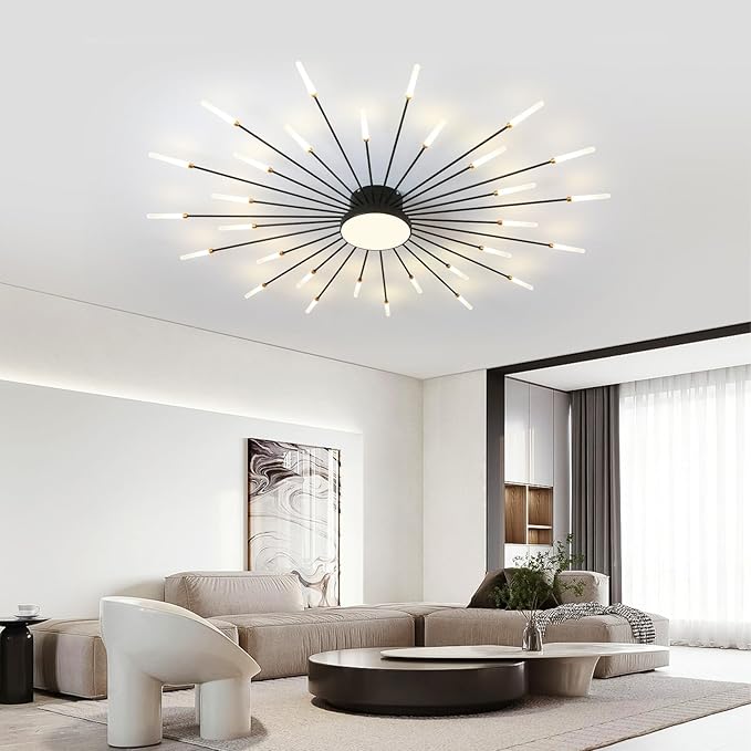 ziidoo Modern Ceiling Light,30+1 Lights Metal Firework Designed Chic Led Lighting Fixture for Farmhouse Kitchen Dining Room Bedroom Hallway Living Room (Black)