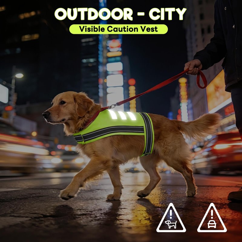 DENTRUN Dog Reflective Vest, High Visibility Safety Vest for Small Medium Large Dogs, Easy-On Adjustable Reflective Jacket for Outdoor Hunting Night Walking Jogging, Bright Green