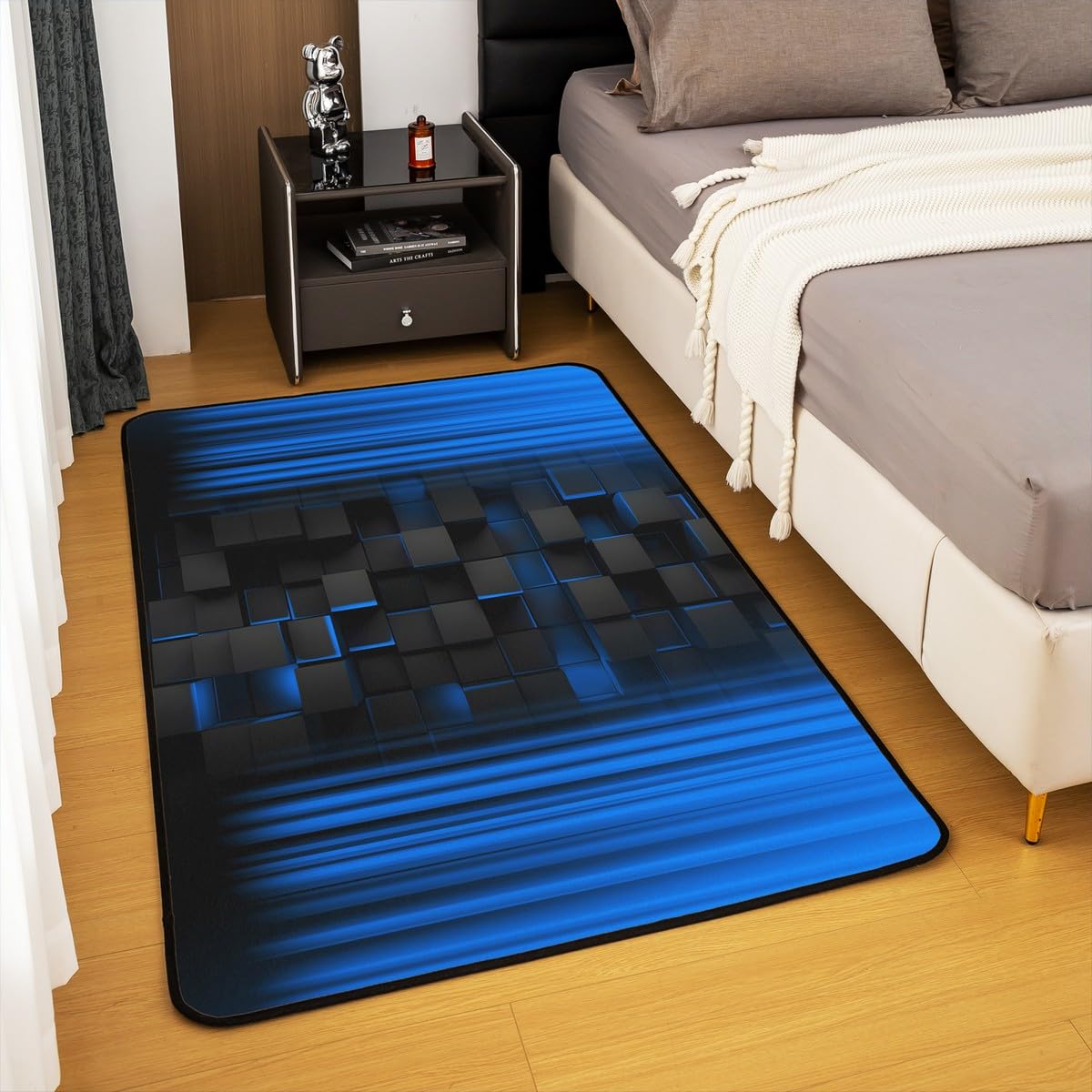Feelyou Kids Blue and Black Area Rug Ombre Living Room Rugs 5x7 for Boys Teens Bedroom Decor Square Decorative Rug Set Ombre Effects Indoor Floor Mat