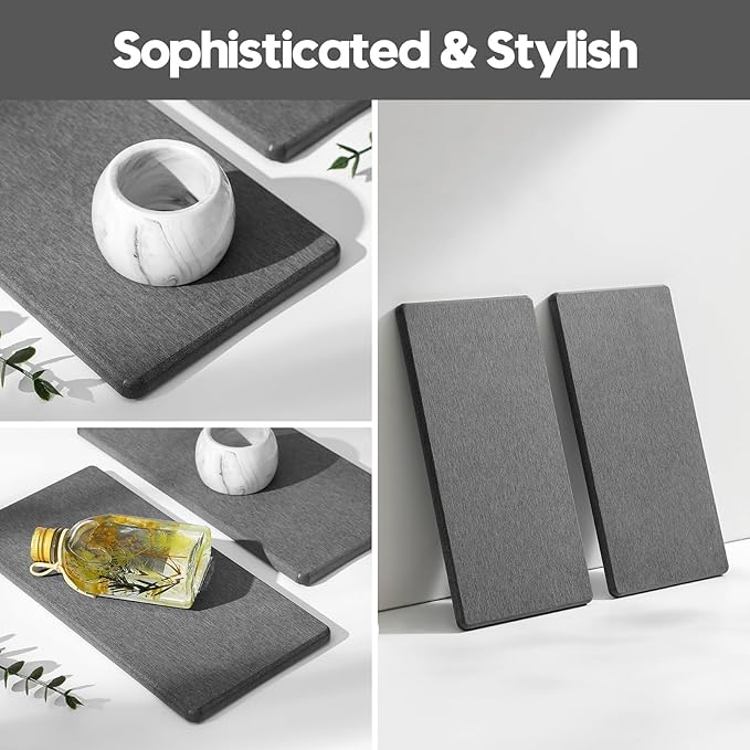 2PCS 10"x 5" Large Bathroom Sink Vanity Trays, Water Absorbing Diatomite Stone