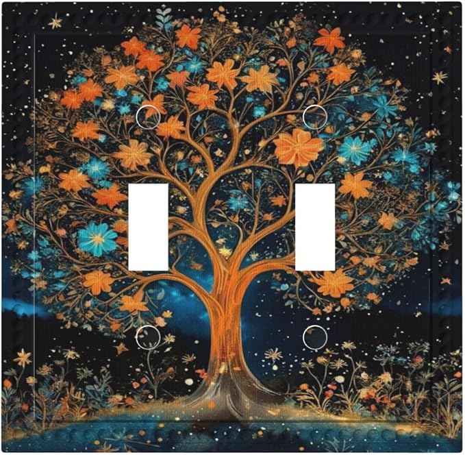 Magical Life Tree in Night Sky Light Switch Covers Double Toggle 2 Gang Wall Plate Dual Decorative Switchplate Electrical Faceplate for Farmhouse Living Room Decor