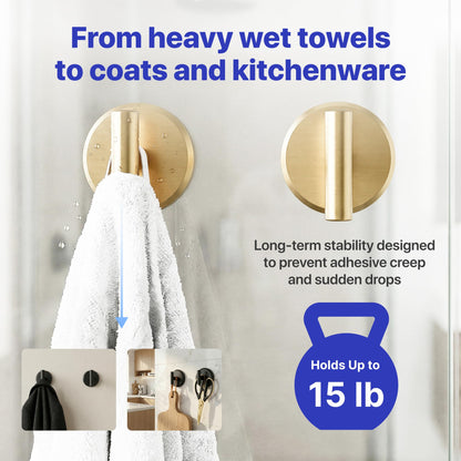 HOME SO Suction Cup Hooks for Shower & Bathroom Towel Holder 2-Pack – Suction Cups Hooks for Hanging Towels, Robes, & Coats - Tiles, Glass Door or Mirror – Shower Hooks & Towel Hooks - Gold T-Shape