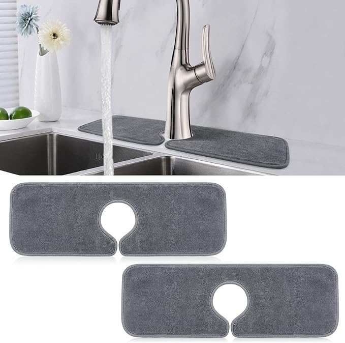 PoYang 2 Pack Faucet Mat for Kitchen Sink Splash Guard Short: Super Absorbent