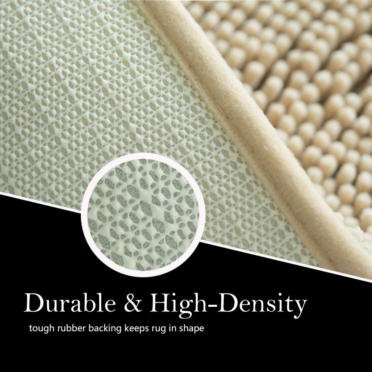 AINAHYVA Bathroom Rugs Chenille Bath mat 2 Piece Set, Super Absorbent, Strong PVC Non Slip Backing, Bath mats for Bathroom, Plush Shaggy, Thick, Machine Washable, Bathtub, Shower, Toilet.(Beige)