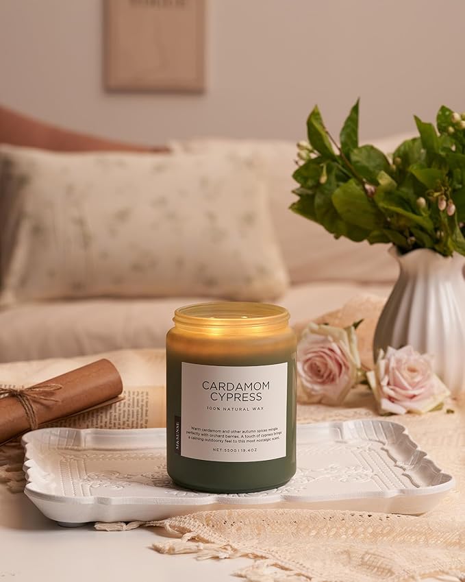 M&SENSE Spice Cardamom Cypress Large Soy Candles for Home Scented 2 Wick Large Soy Natural Candles 19.4oz 110 Hours Long Lasting Slow Burning, Christmas Holiday Woody Scented Winter Gifts
