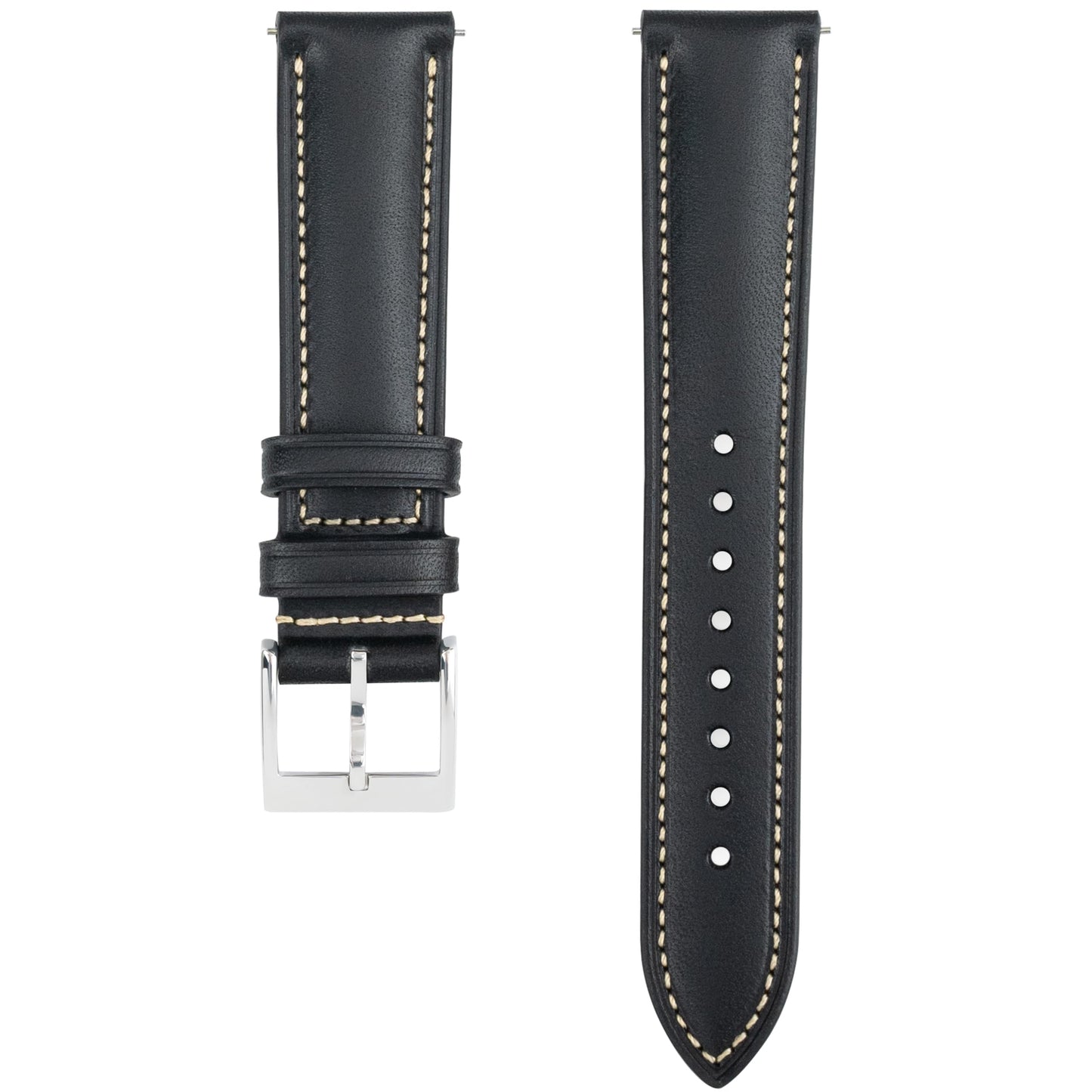 Gomvadr Vintage Genuine Top Grain Leather Watch Strap Quick Release, 18/19/20/21/22/24mm, Silver/Black Buckle, Universal Fit Unisex for Daily Wear (Black with Silver Buckle, 20mm)