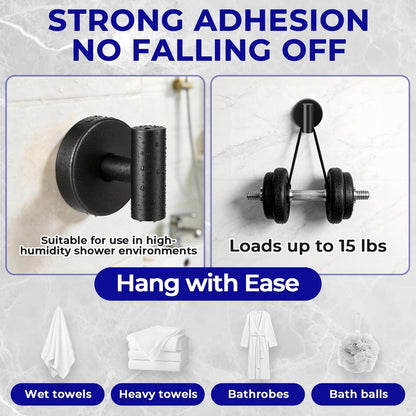 Suction Cup Hooks for Shower Heavy Duty, Shower Hooks No Drill, Shower Hooks for Inside Shower Stainless Steel, Suction Hooks for Window, Glass, Tile, Wall, Loofah, Bath Robe, Wreath, Black 2 Pack
