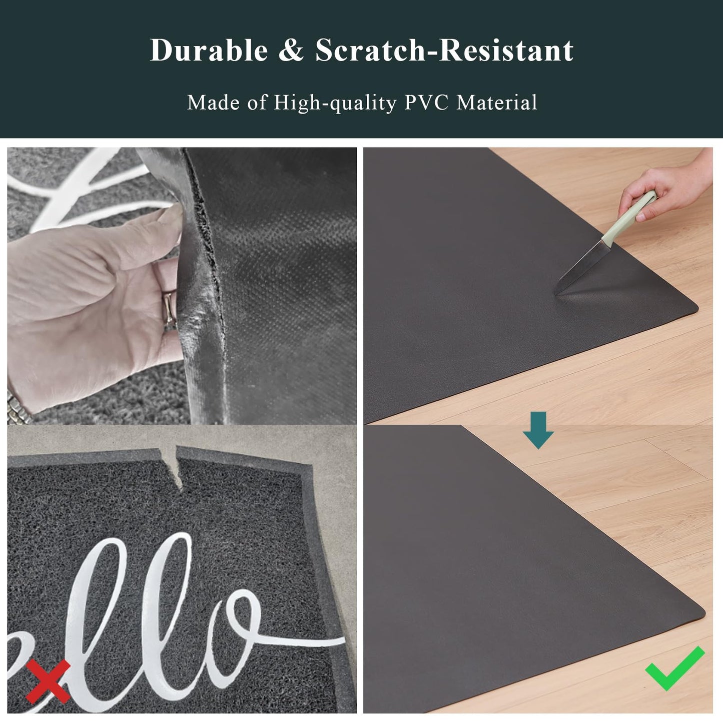 FURKIT Front Door Mat Indoor Outdoor, Waterproof Low Profile Entrance Mat for Back Door, Leather-Look Soft PVC Rug for Entryway, Easy Clean and Stain Resistant Doormat, Dark Gray, 3×5 ft