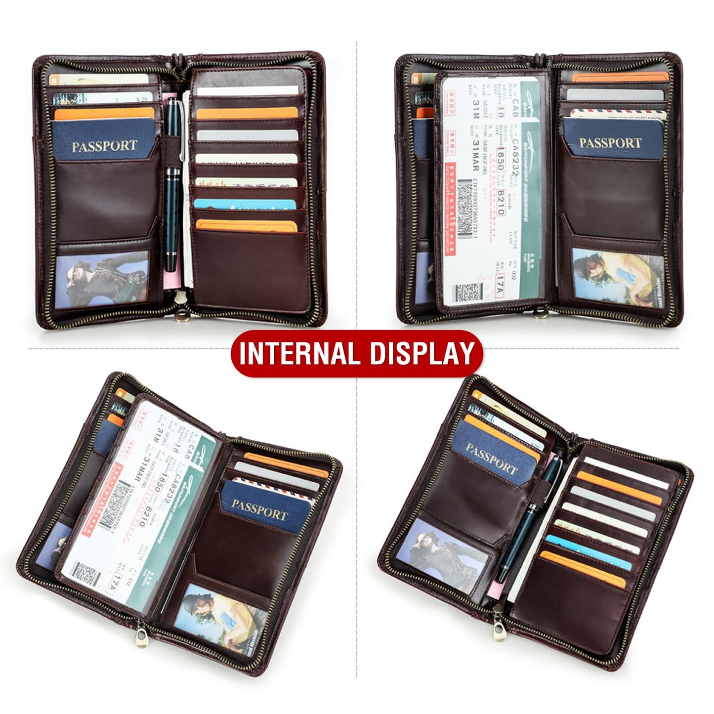 CataPurus Top Grain Leather Travel Passport Wallet Holder for Man & Woman, Handmade with Three-Layer for 4 Passports & Multi Cards, RFID Blocking Large Capacity for Cards/Passports/Tickets, Blue