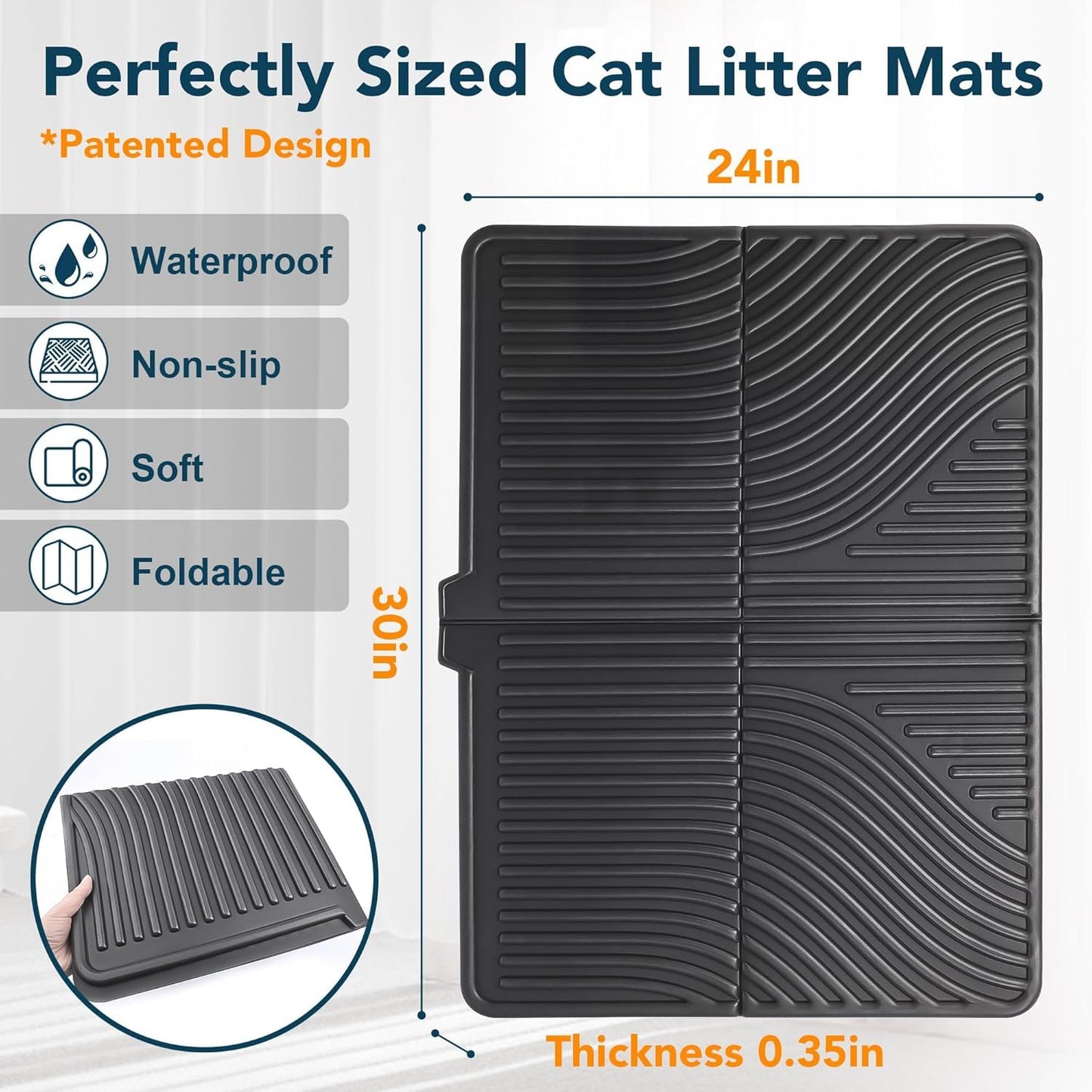 UPSKY Cat Litter Mat, Large Kitty Litter Trapping Mat Soft on Kitty Paws, Litter Box Mat Keep Floor Clean, 31" x 24" Waterproof and Washable Trapping Mats Catcher Pad for Scatter Control