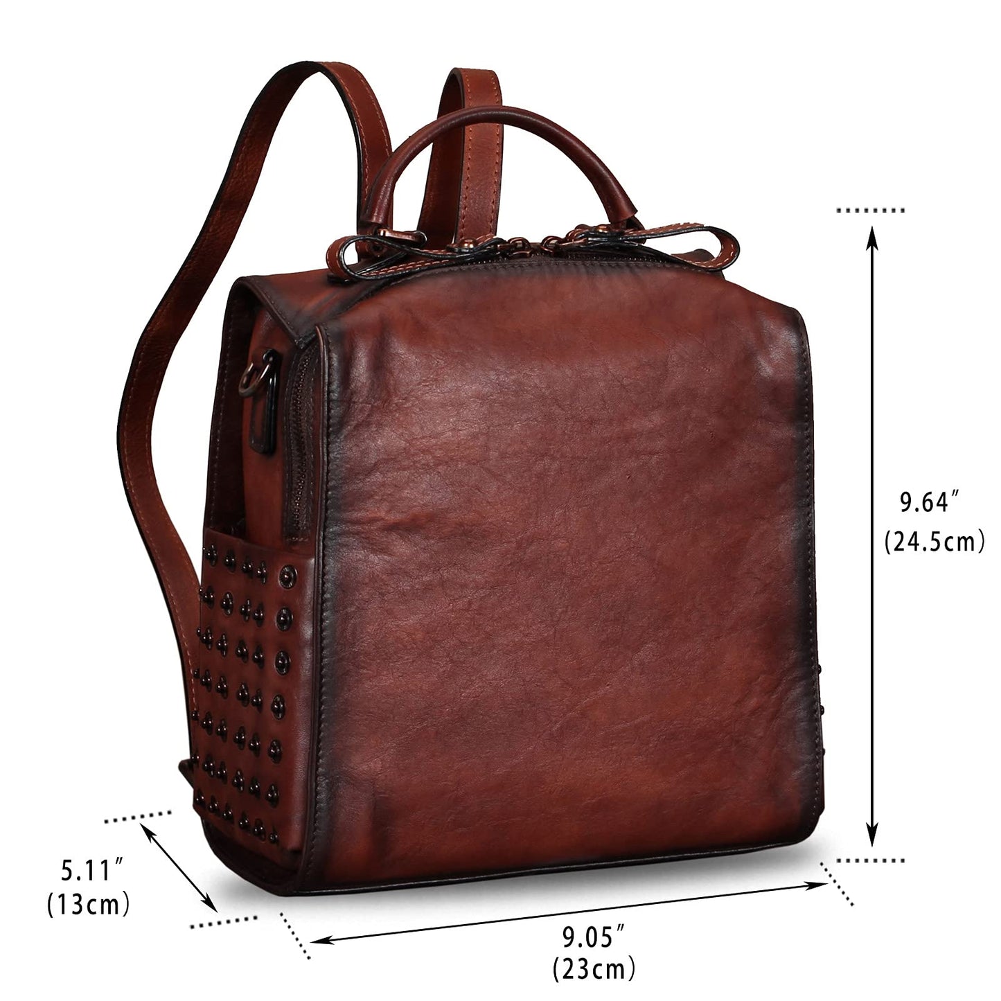 Genuine Leather Backpack for Women Convertible Satchel Rucksack Casual Crossbody Daypack Shoulder Bag Handbag Purse Medium
