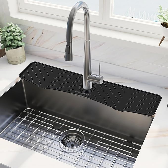 Meiliweser Faucet Mat for Kitchen Sink – 24” x 5.1” Extra-Long Silicone Splash