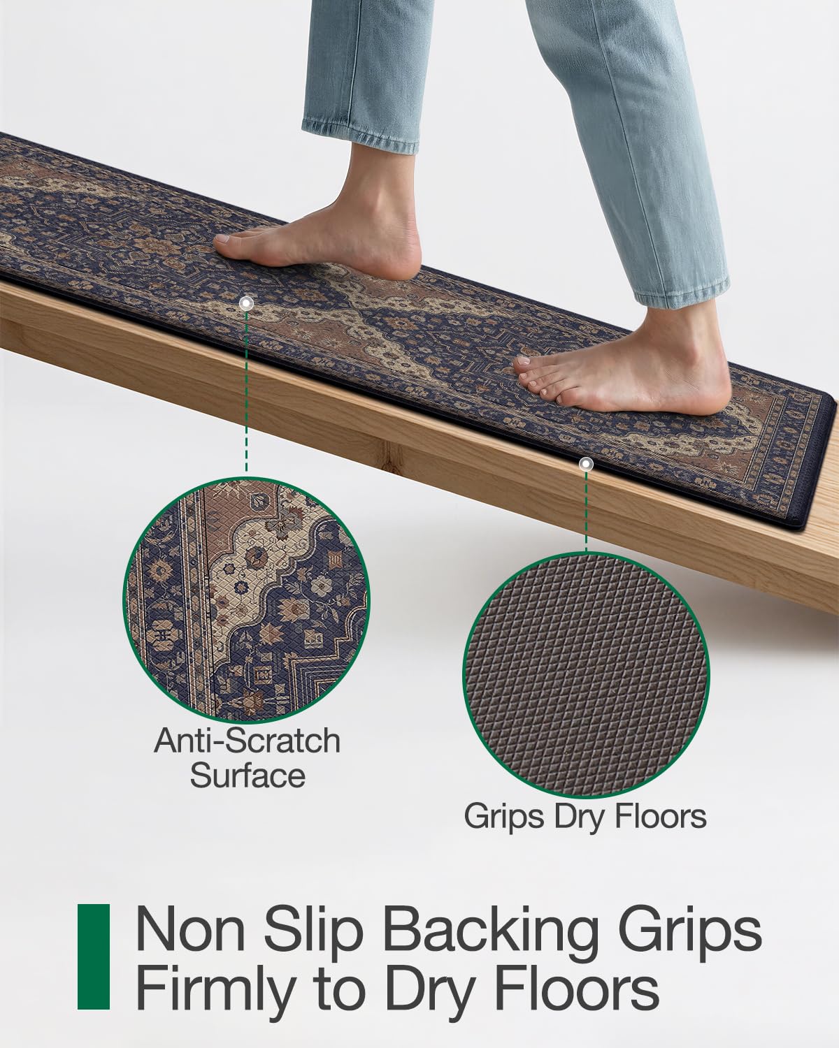 LUMI Kitchen Mat Anti Fatigue Cushioned, Memory Foam Padded Standing PVC Rug Washable, Non Slip Comfort Floor Runner for Home, Sink, Laundry, Office, 24"x87", Navy Taupe