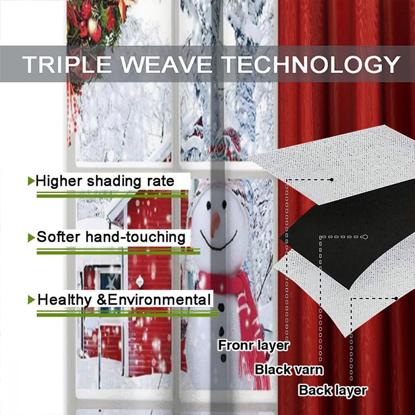 FengMingRui Merry Christmas Curtains Winter Festival Snowman Christmas Tree New Year Christmas Window Treatment Bedroom Living Room Decoration Blackout Decor Window Drapes 42" W X 45" L