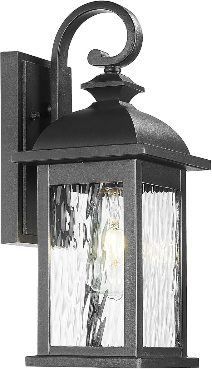 Exterior Lighting Fixtures 15 Inch Black Outdoor Wall Lights with Water Ripple Glass for Porch Front Door E26 Socket