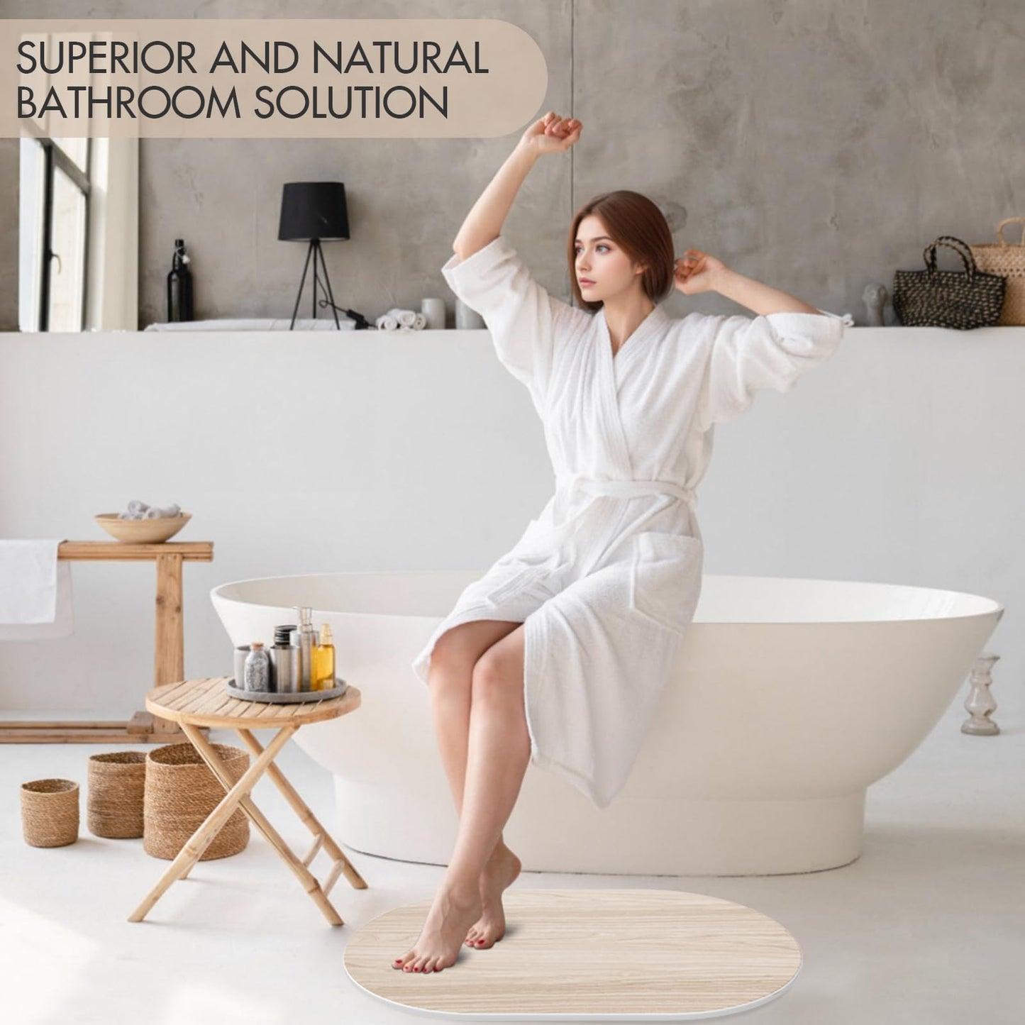 NAVKONY Stone Bath Mat for Bathroom|Diatomaceous Earth Bath Mat|Quick Dry Water Absorbing Bath Stone Mat Large|Non-Slip Bathroom Shower Rug|Easy to Clean (24×16'', Wood Grain, Oval)