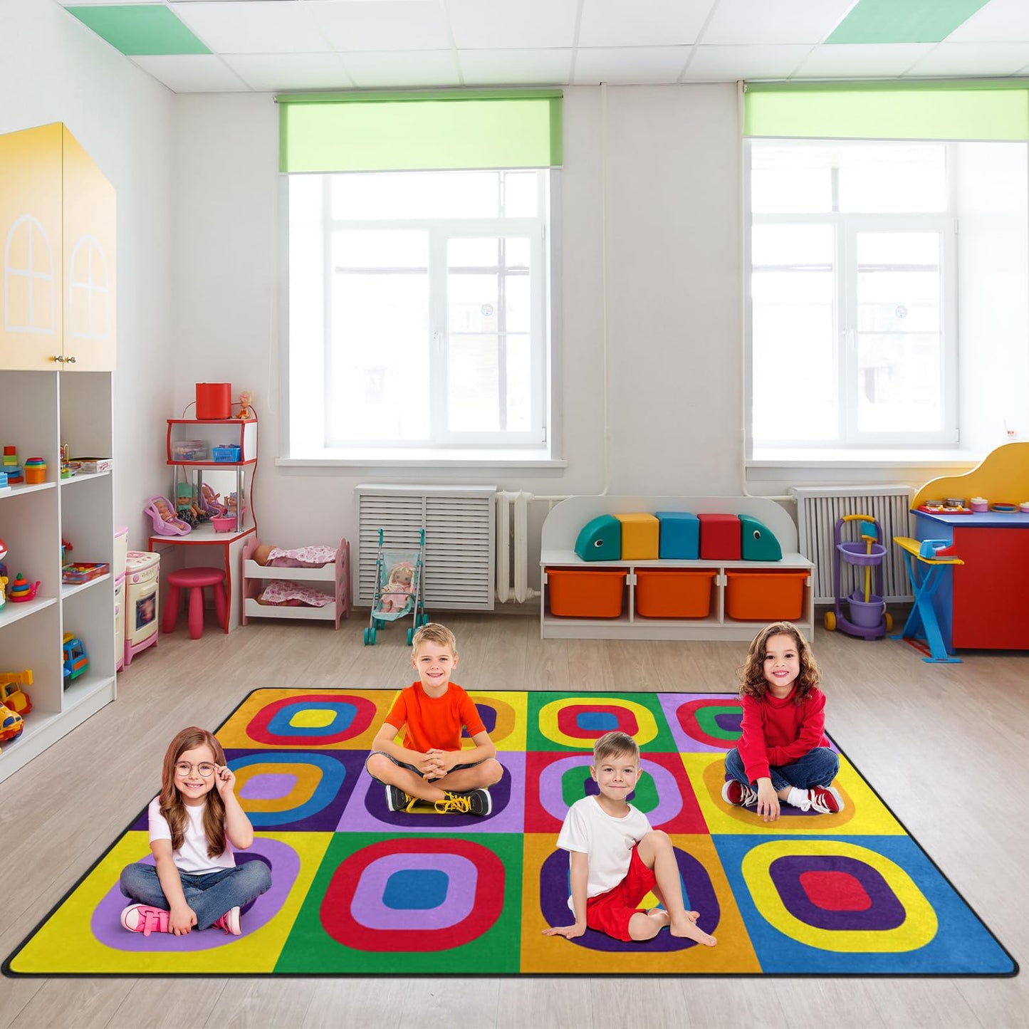 Kids Rug, Classroom Carpets Playmat Rugs - 5x7 Ft Kids Carpet with Rubber Backing, Colorful Children's Classroom Seating Rug Play Mat Nursery Rugs for Children Bedroom Playroom Elementary
