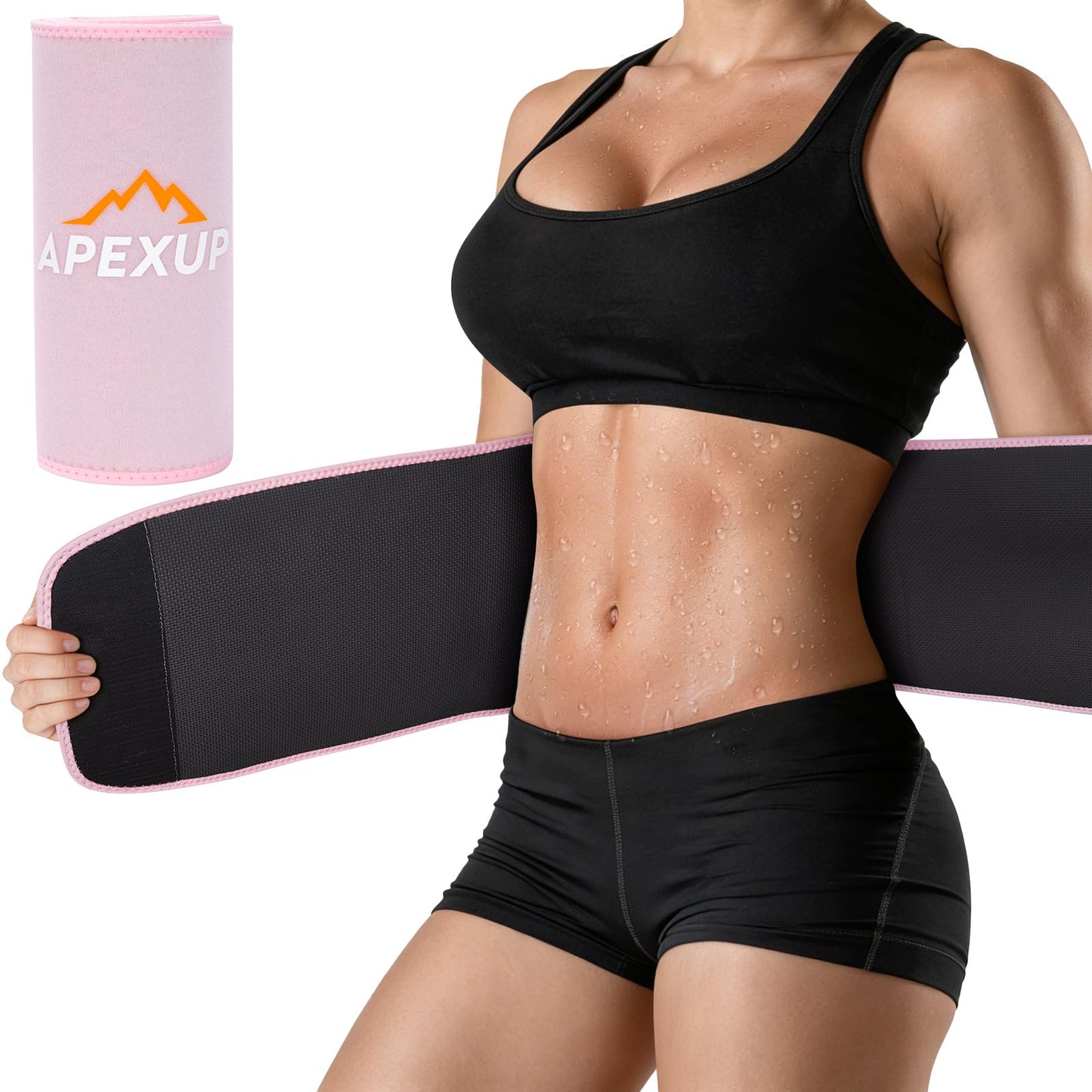 APEXUP Waist Trainer for Women Lower Belly Fat, Men Sweat Band, Stomach Wrap, Waist Trimmer with Removable Lumbar Support (Pastel Pink, L)