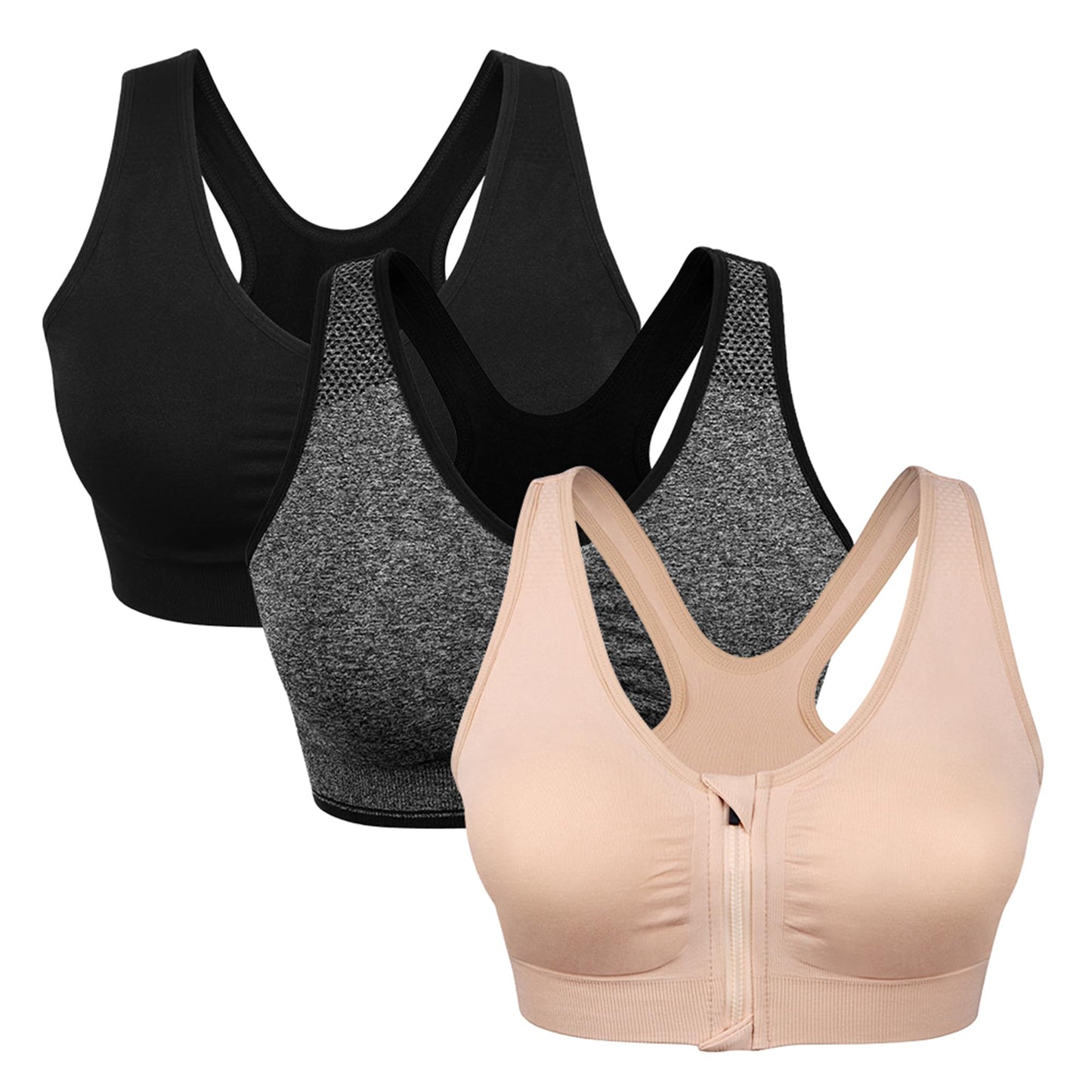 Women's Zip Front Sports Bra Wireless Post-Surgery Bra Workout Sports Bras