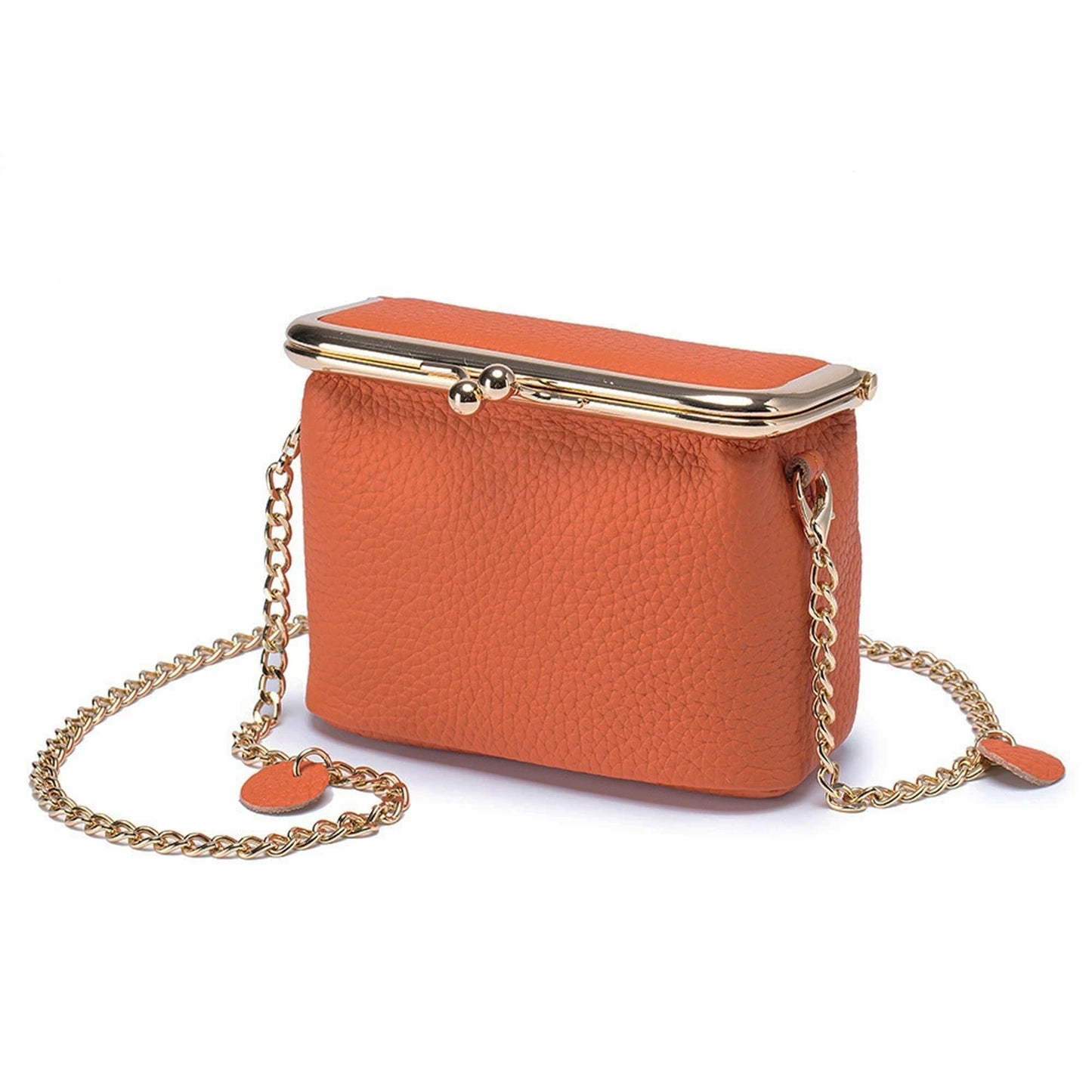 Fashion Crossbody Coin Purse for Women Small Credit Card Holder Wallet with Chain Leather Compact Wallet for Cash, Keys, Lipstick (Orange)