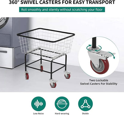 Extra-Large Rolling Laundry Cart with Wheels Holds 4 Washer Loads, Wire Laundry Basket, Heavy-Duty Steel Storage Basket with Galvanized Finish, for Commercial or Home Laundry