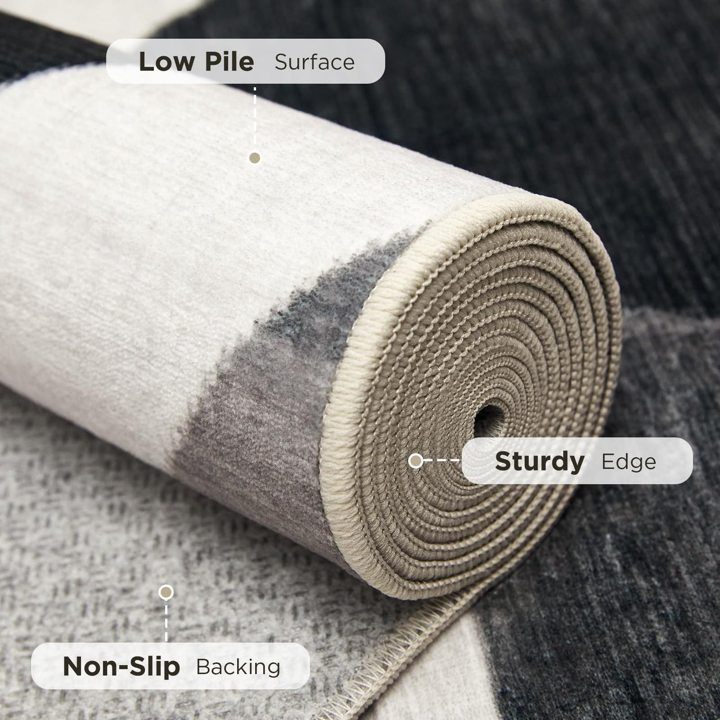 Joydeco 6x9 Washable Modern Rug for Living Room, Non-Slip Geometric Area Rug Low Pile Soft Carpet for Bedroom, Dining Room, Home Office, Pet & Child Friendly, White&Gray&Dark Gray
